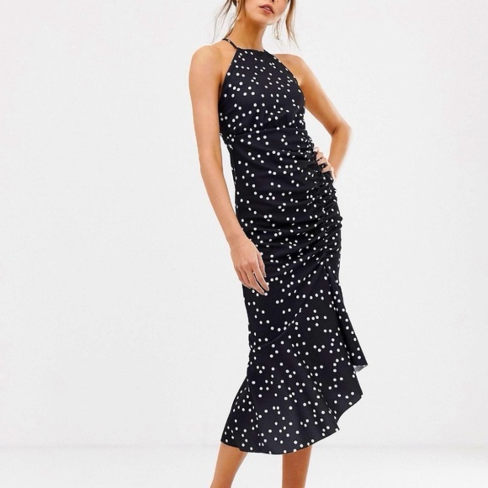 NWT ASOS Ruched Polka Dot Dress